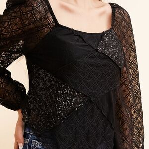 Willow Elegant Black Sequin Lace Blouse